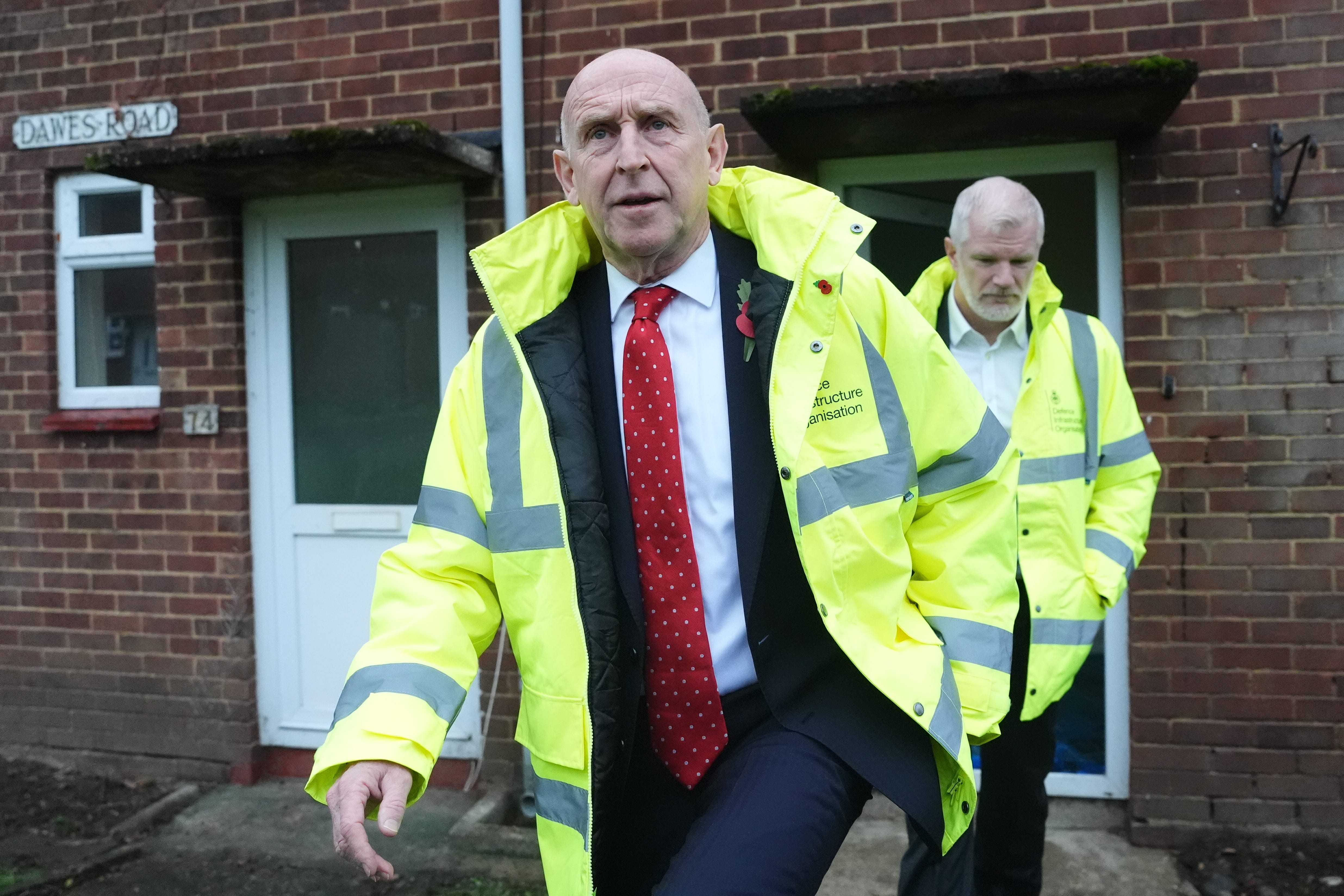 Defence Secretary John Healey, with Minister Al Carns visited newly improved service family accommodation in Uxbridge (Jonathan Brady/PA)