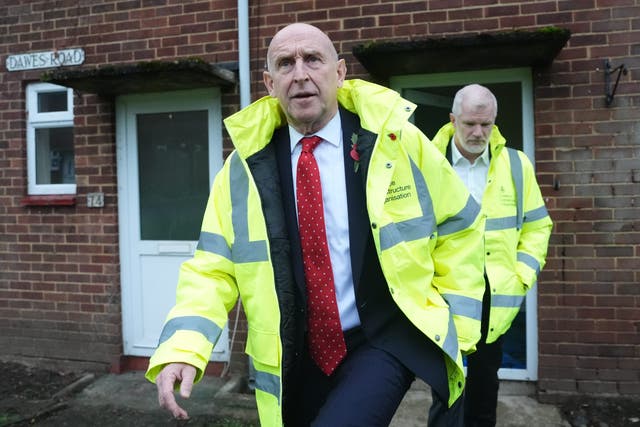 Defence Secretary John Healey, with Minister Al Carns visited newly improved service family accommodation in Uxbridge (Jonathan Brady/PA)