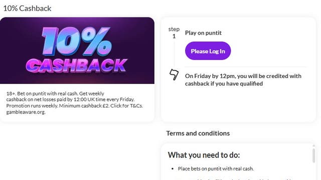 Puntit give bettors 10% back in cash on all net losses each week