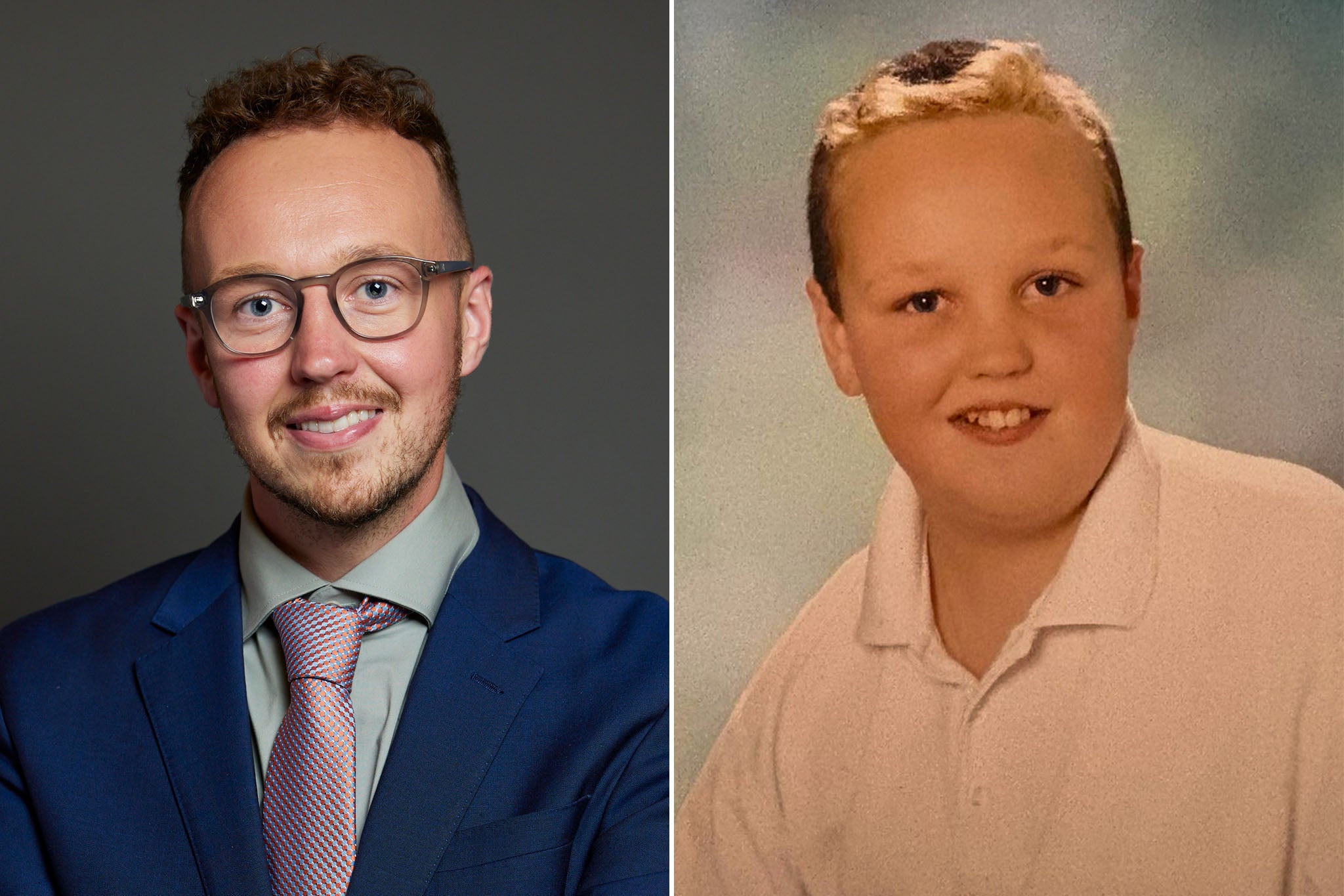 <p>Adam Dance MP was diagnosed with dyslexia and ADHD as a schoolboy (right)</p>