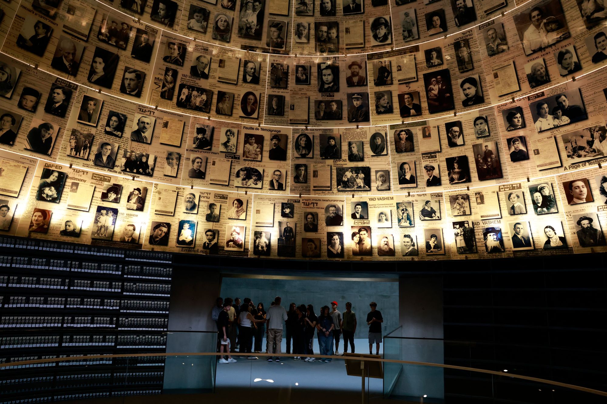 <p>Visitors tour the Yad Vashem Holocaust Memorial museum in Jerusalem on April 23, 2025, on the eve of the Holocaust Remembrance Day, which commemorates the six million Jews killed in World War II</p>