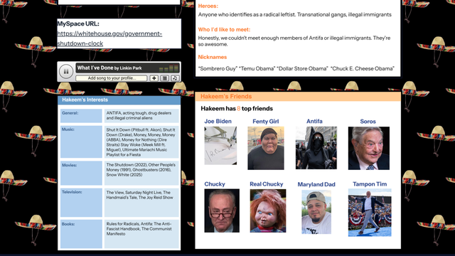 <p>The White House's MySpace parody site mocking Democrats over the government shutdown</p>