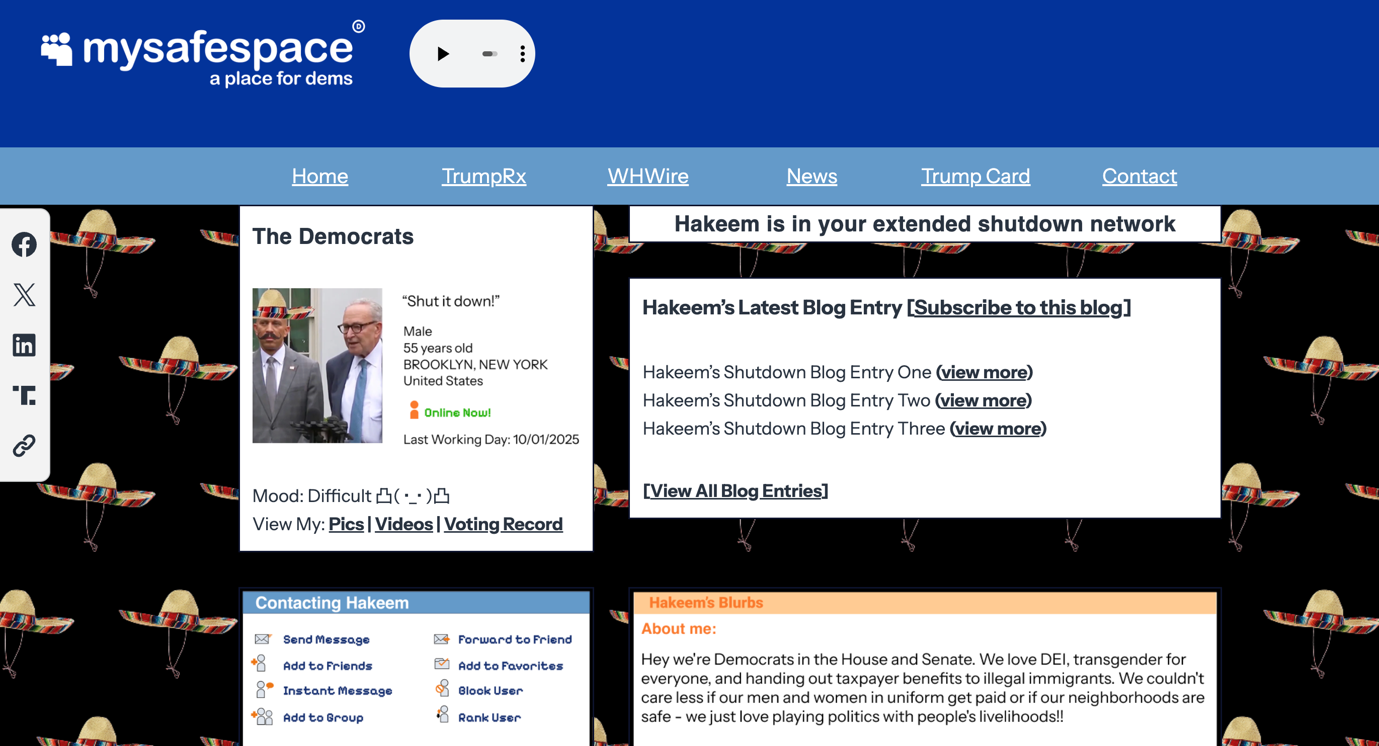 <p>The White House's MySpace parody site mocking Democrats over the government shutdown</p>