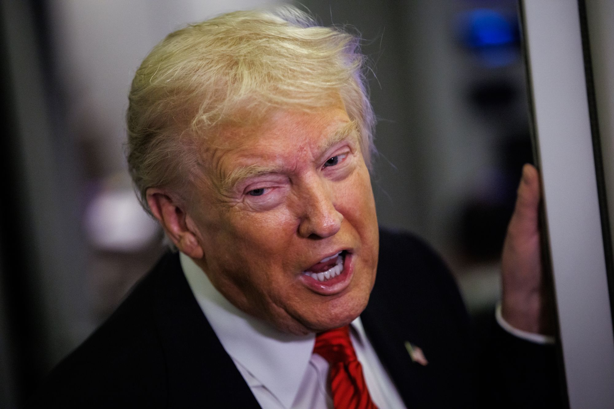 <p>WEST PALM BEACH, FLORIDA - NOVEMBER 2: U.S. President Donald Trump speaks to reporters aboard Air Force One en route to the White House on November 2, 2025 after taking off from Palm Beach International Airport in West Palm Beach, Florida. Trump spent the weekend at his Mar-A-Lago estate in Palm Beach, Florida</p>