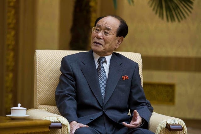 <p>FILE - Kim Yong Nam, head of the Presidium of the Supreme People's Assembly of North Korea, speaks with the Associated Press at the Mansudae Assembly Hall in Pyongyang, North Korea, Oct. 4, 2013. (AP Photo/David Guttenfelder, File)</p>