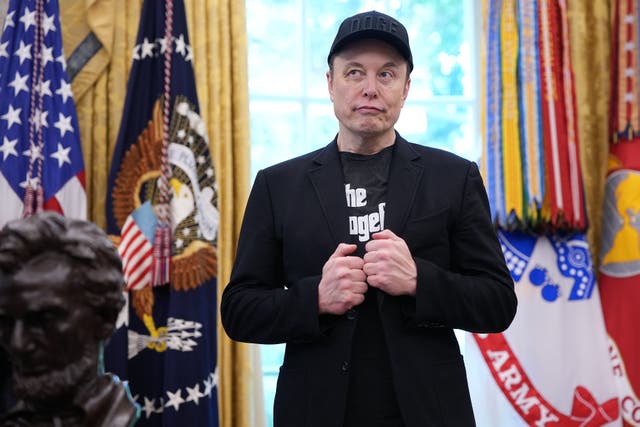 <p>Tesla CEO Elon Musk listens as U.S. President Donald Trump speaks to reporters in the Oval Office of the White House on May 30, 2025 in Washington, DC</p>