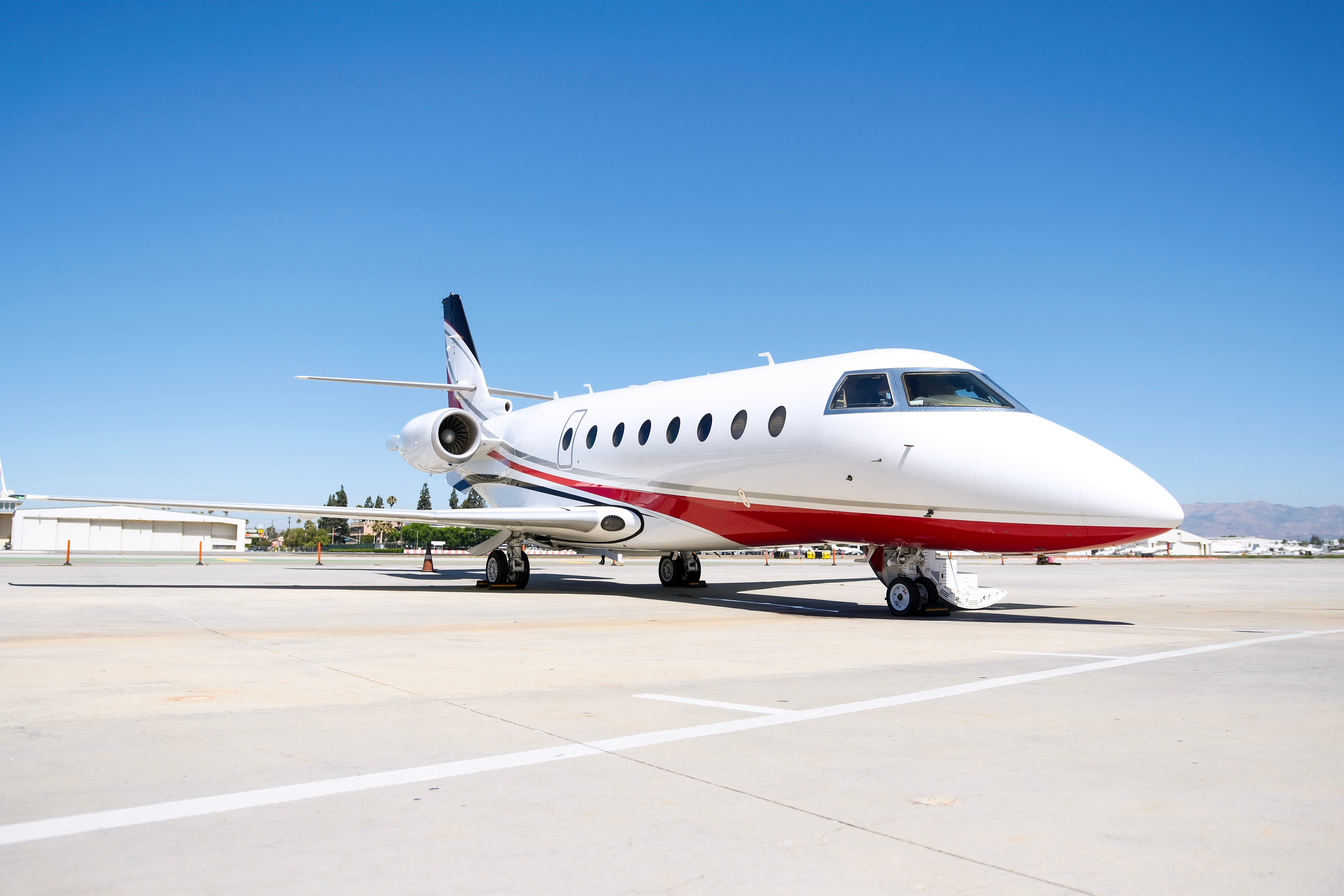 A Gulfstream G200, at Van Nuys Airport in Los Angeles, that Amalfi Jets can provide for clients