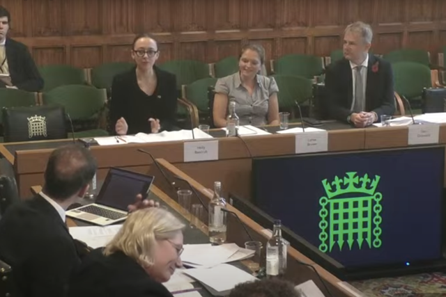 <p>Journalists including <em>The Independent</em>’s Holly Bancroft giving evidence to the House of Commons defence committee</p>