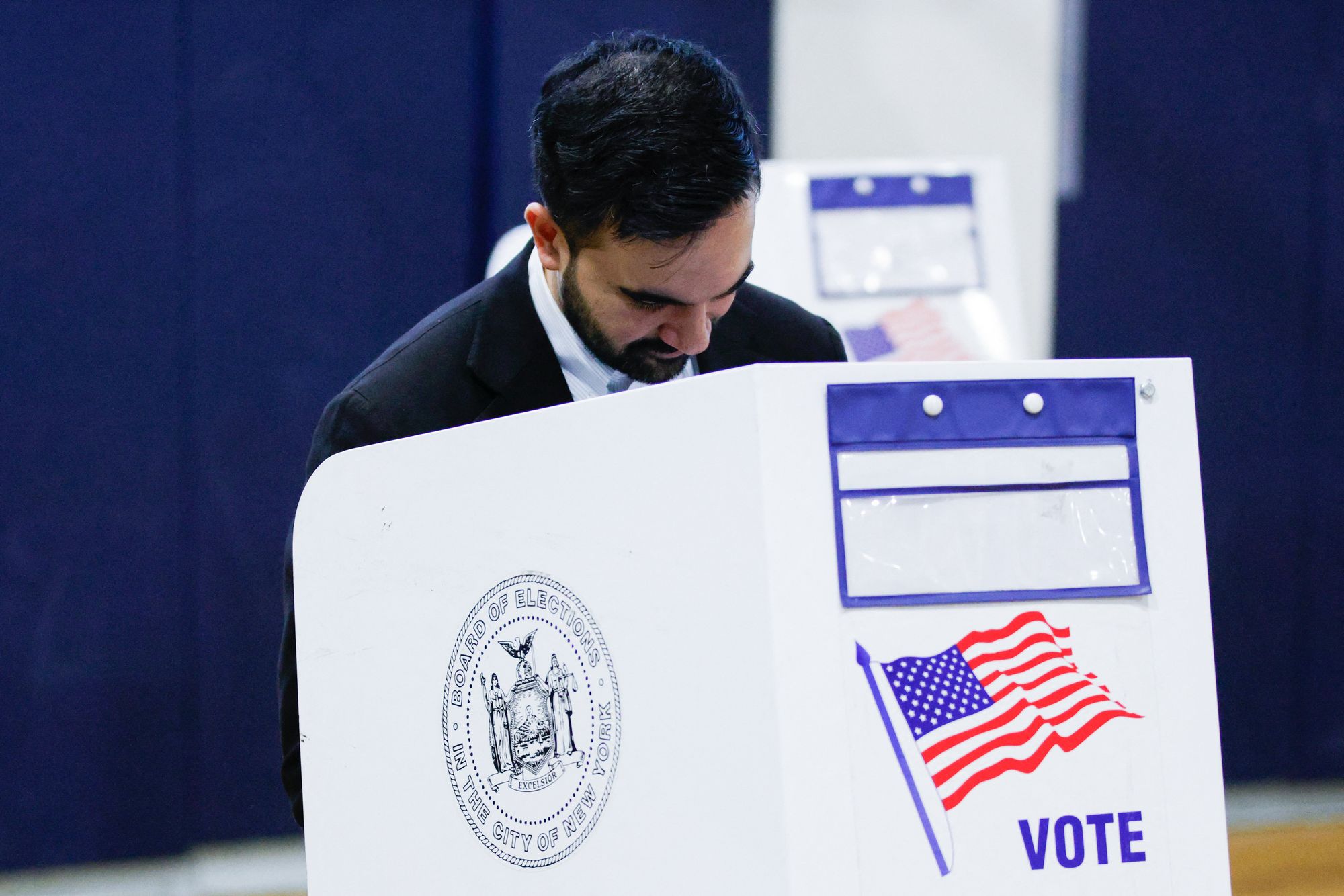 Democratic New York City mayoral candidate Zohran Mamdani votes at Frank Sinatra School of Arts in the Queens borough of New York City on November 4, 2025. New