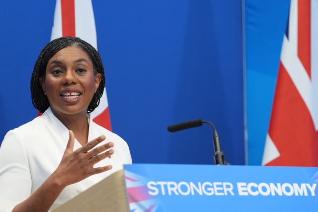 Conservative Party leader Kemi Badenoch speaking at the headquarters of the Royal Academy of Engineering in central London (Lucy North/PA)