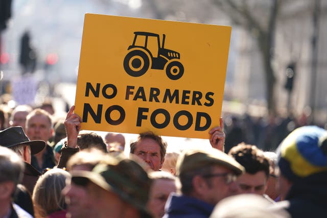 Farmers have staged protests in Whitehall, London, over changes to the inheritance tax rules affecting farmers (Jordan Pettitt/PA)