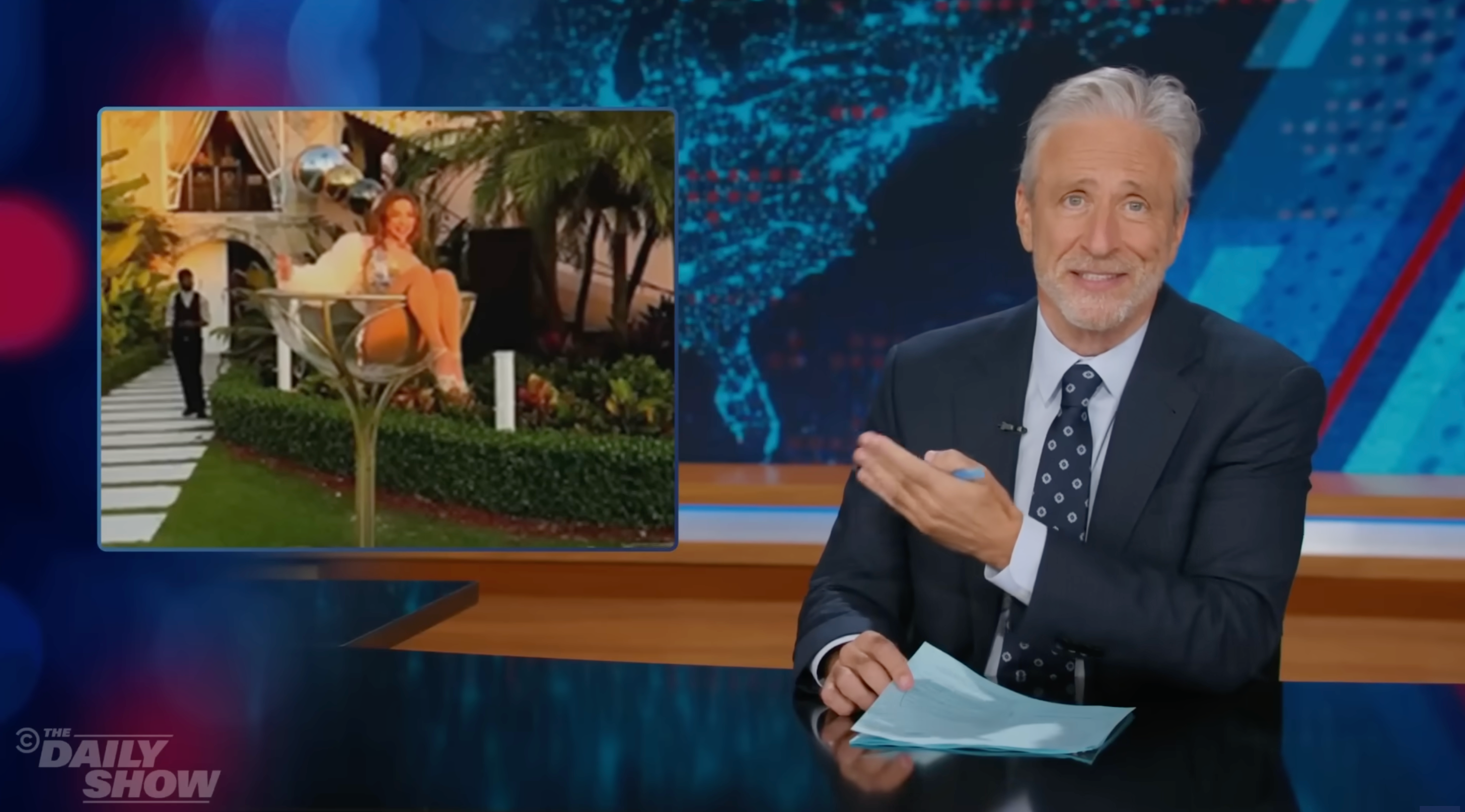 <p>Jon Stewart expresses disbelief at President Donald Trump's lavish Great Gatsby-themed Halloween party on The Daily Show on Monday November 3 2025</p>