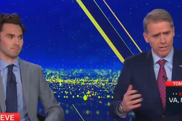 <p>David Hogg and Scott Jennings are pictured together during a segment on CNN discussing New York City’s mayoral election</p>