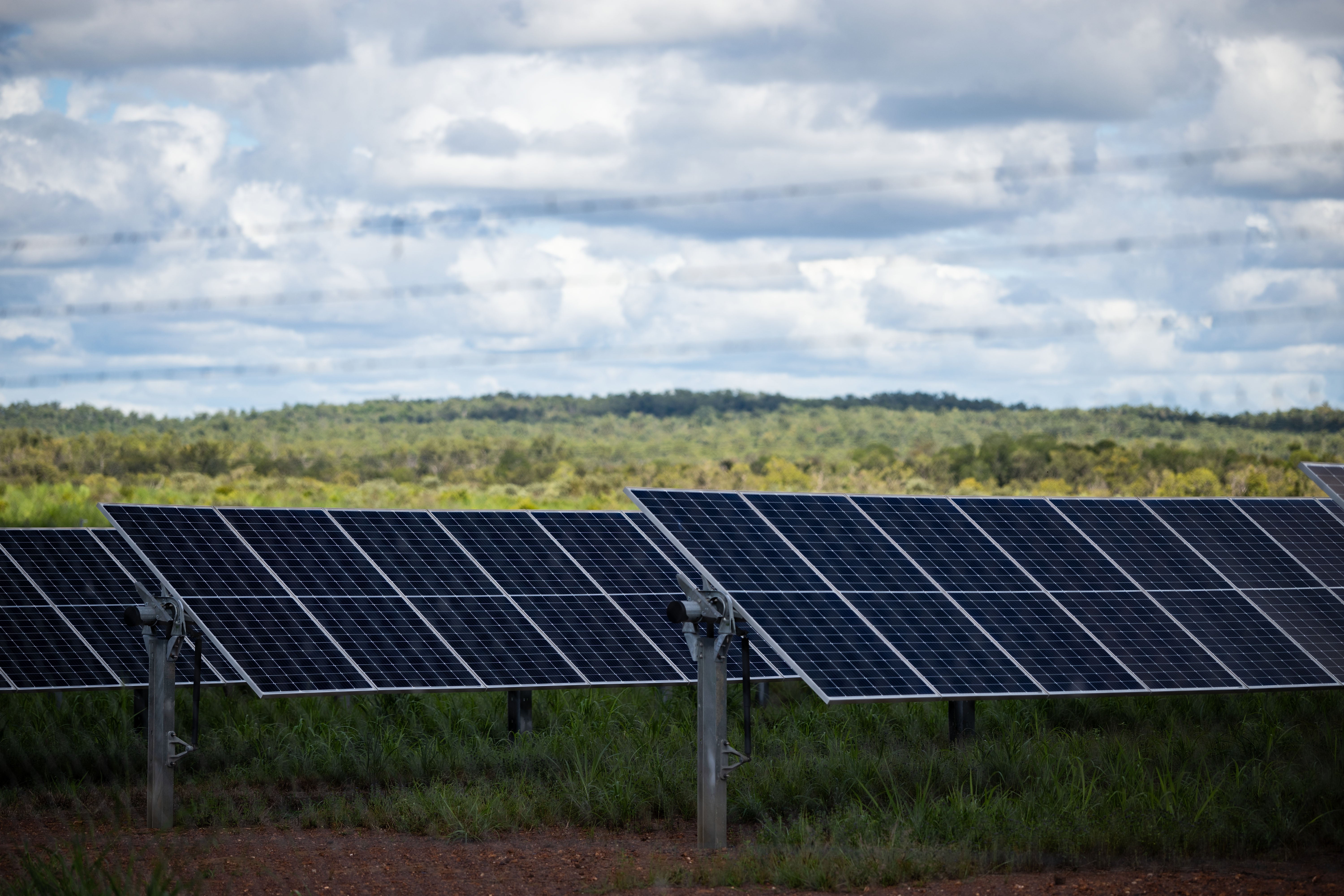 <p>File. A solar panel farm in Batchelor, Australia</p>