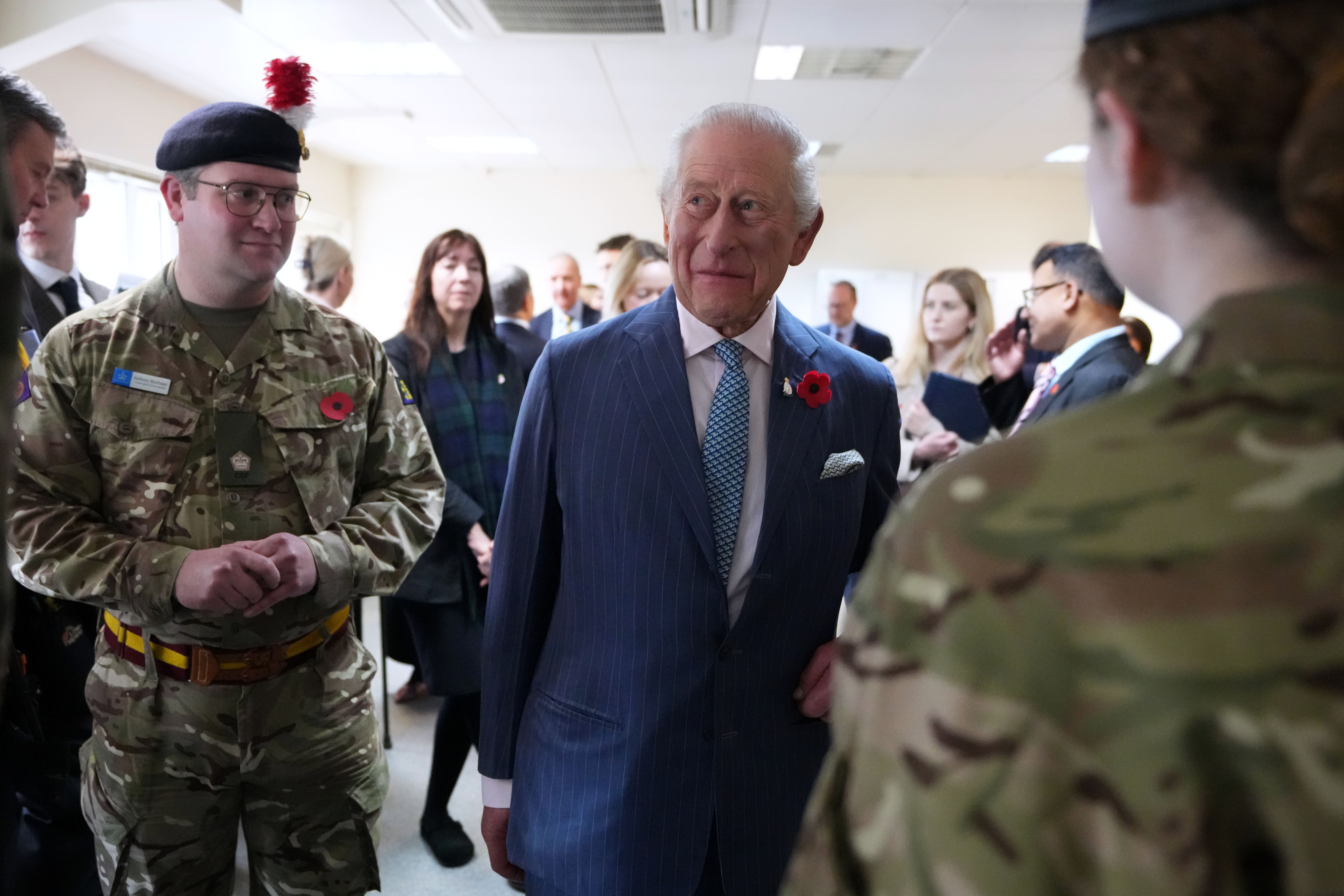 The King Charles during his visit to Chatfield Health Care to find out more about the services and support they provide to veterans (Kirsty Wigglesworth/PA)