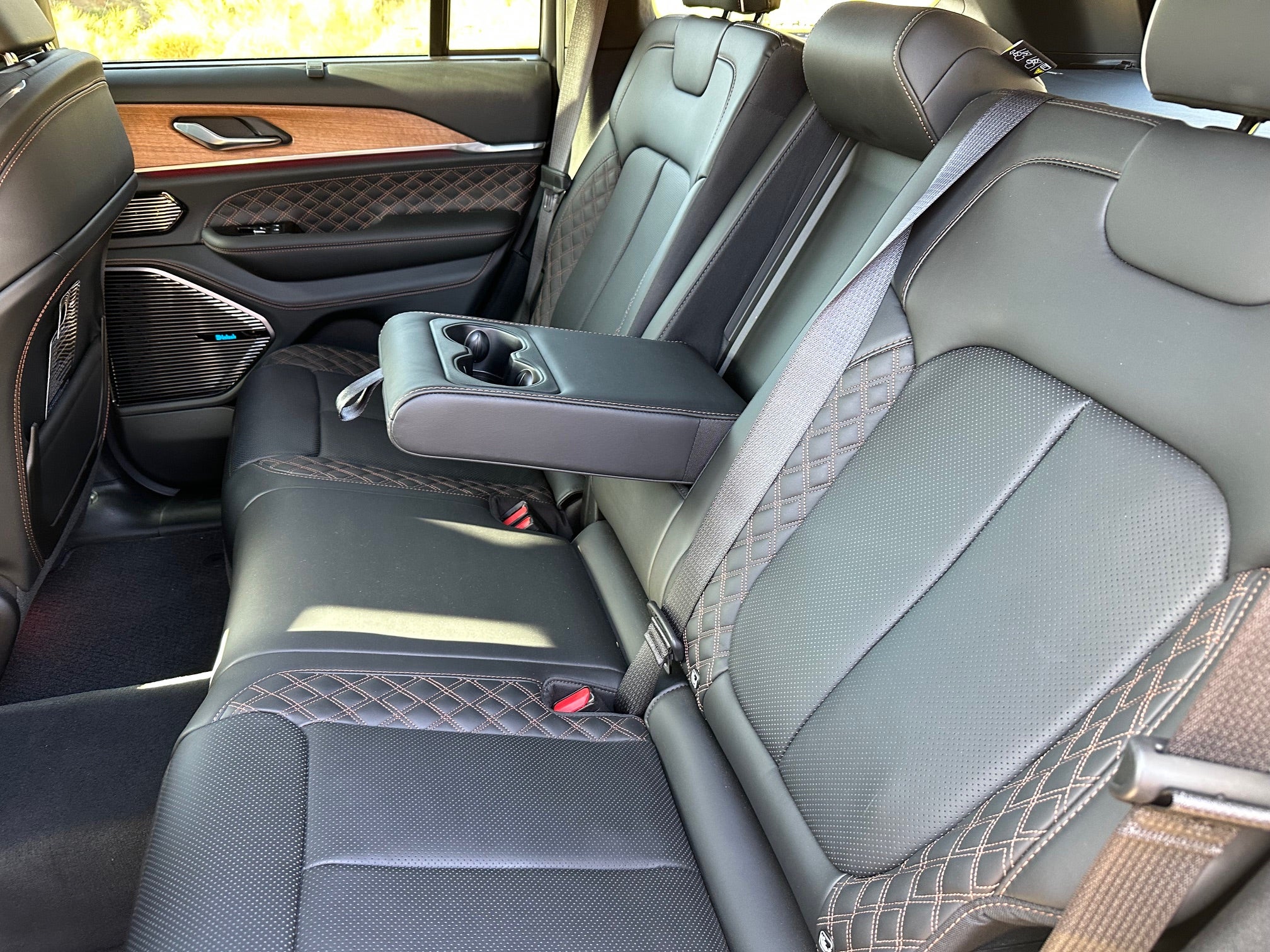 The interior is high-end, with Palermo leather upholstery