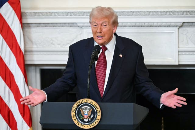 <p>US President Donald Trump speaks during a breakfast meeting with Senate Republicans in the State Dining Room of the White House on November 5, 2025, in Washington, DC.</p>