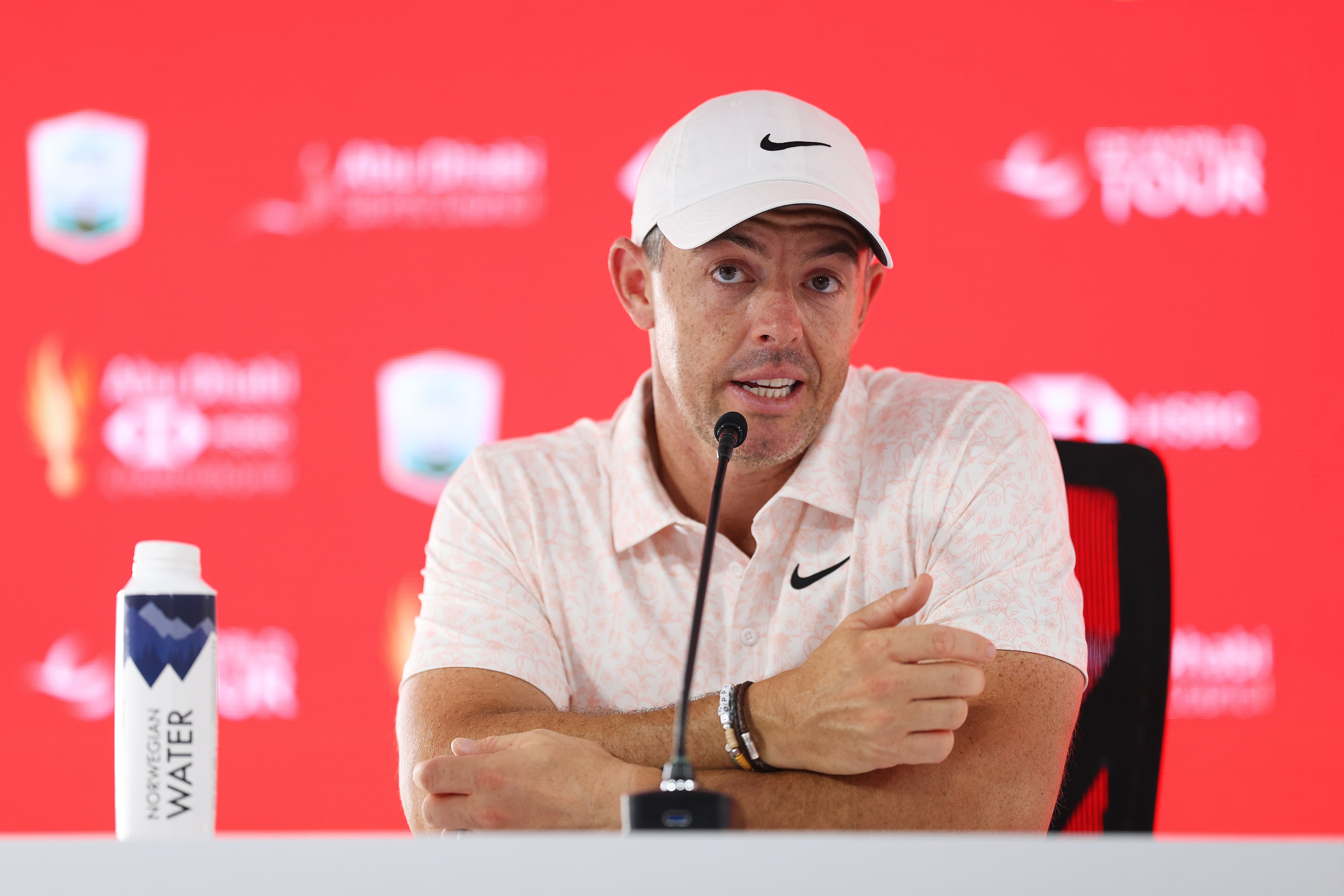 <p>Rory McIlroy speaking at the Abu Dhabi HSBC Championship</p>