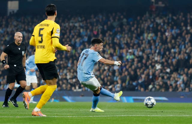 <p>Foden scored twice against Dortmund</p>