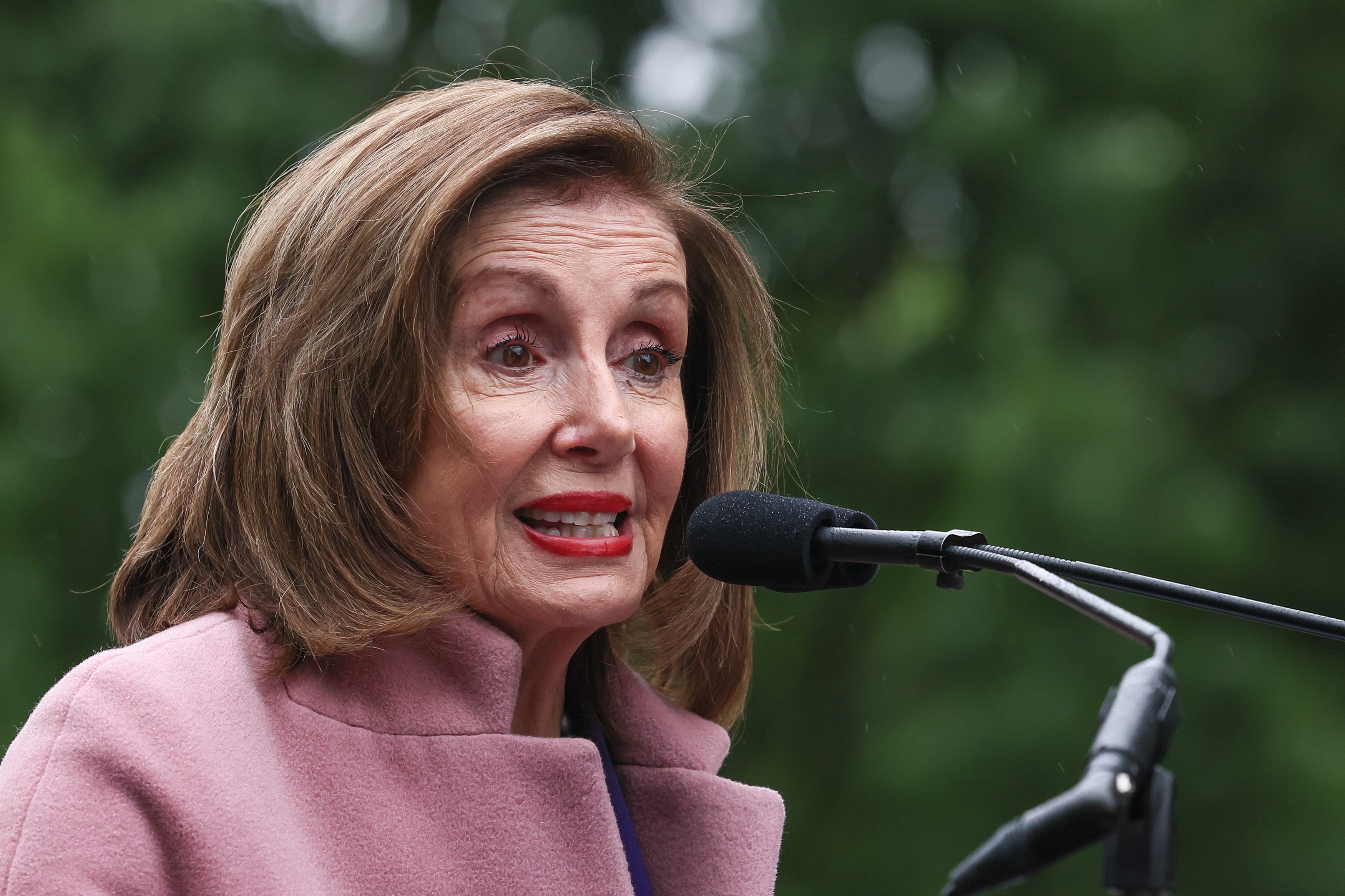 WASHINGTON, DC - MAY 21: Rep. Nancy Pelosi (D-CA) speaks during a rally opposing House Republicans Tax Proposal prior to the final House Vote on Capitol Hill on May 21, 2025 in Washington, DC