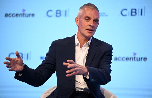 <p>BBC Director General Tim Davie speaks at the Confederation of Business Industry (CBI) annual conference at the Vox Conference Centre in Birmingham on November 22, 2022</p>