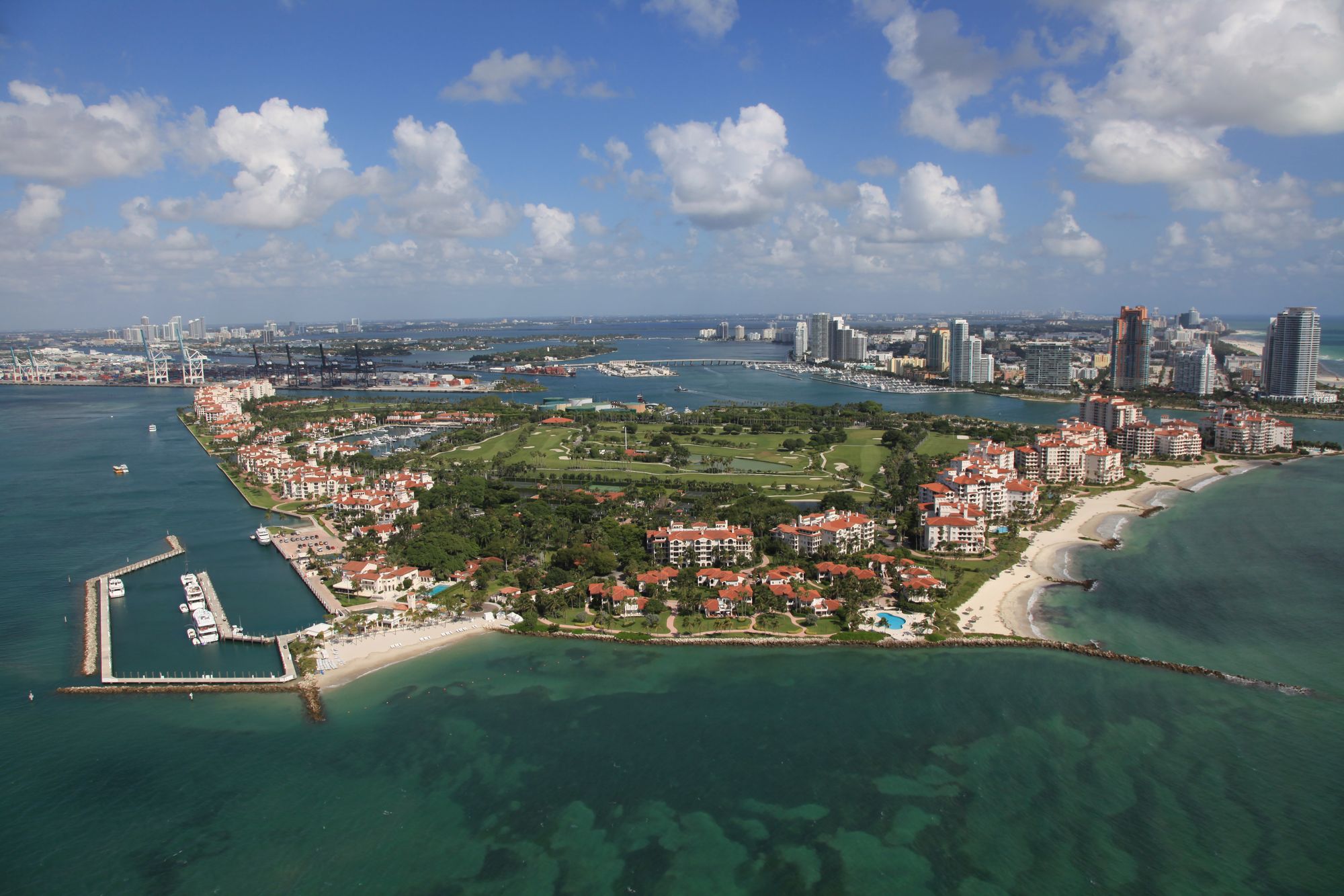 Fisher Island is one of the celebrity enclaves you can glimpse from a Thriller speedboat tour