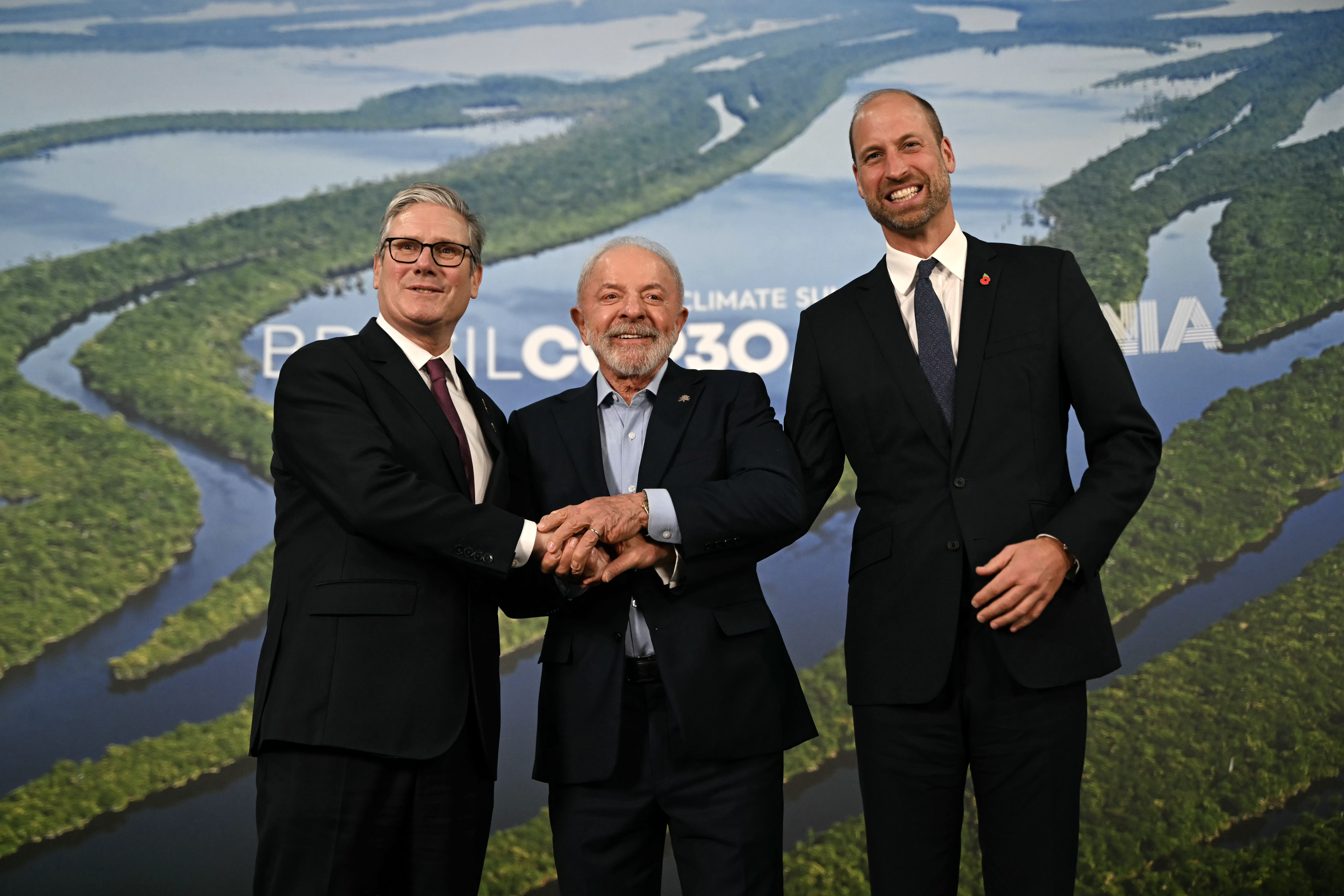 <p>UK PM Keir Starmer, president of Brazil Luiz Inacio Lula da Silva and the Prince of Wales at the Cop30 summit in Belem, northern Brazil</p>
