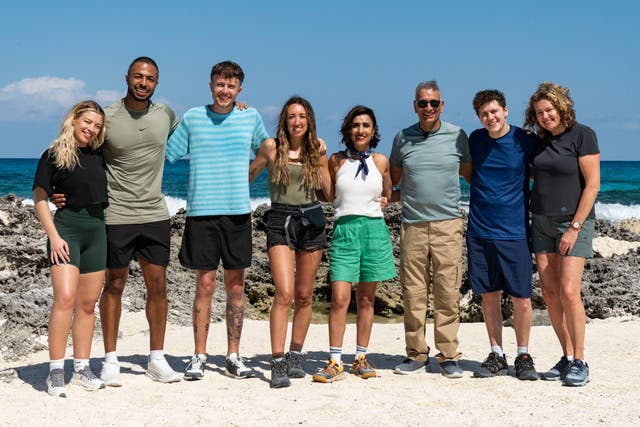 <p>(Left to right) Partners Molly Rainford and Tyler West, Roman Kemp and sister Harleymoon, Anita Rani and Dad Bal and Dylan Llewellyn with mum Jackie. taking part in BBC1's Celebrity Race Across The World</p>
