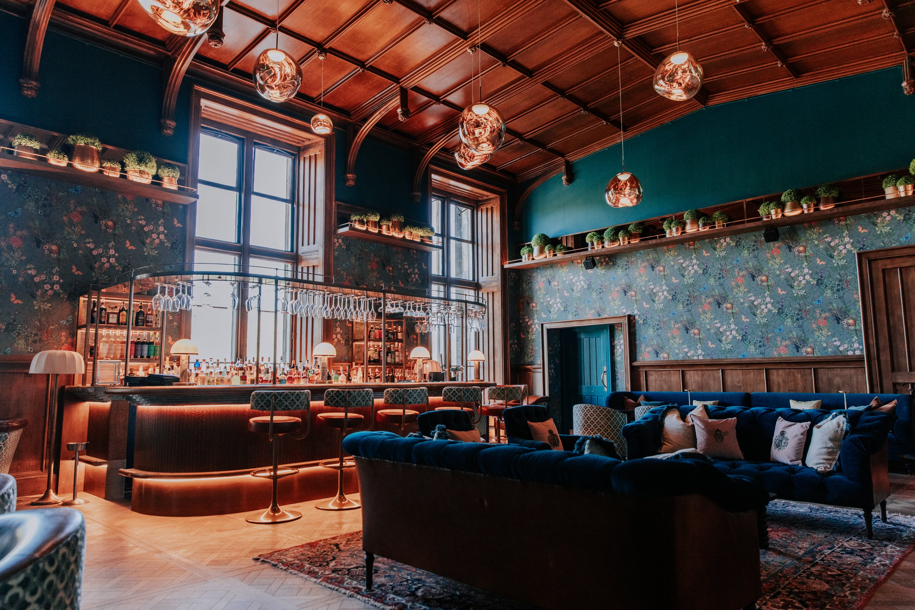 Sleek yet cosy interiors characterise Mar Hall, including the Slainte bar