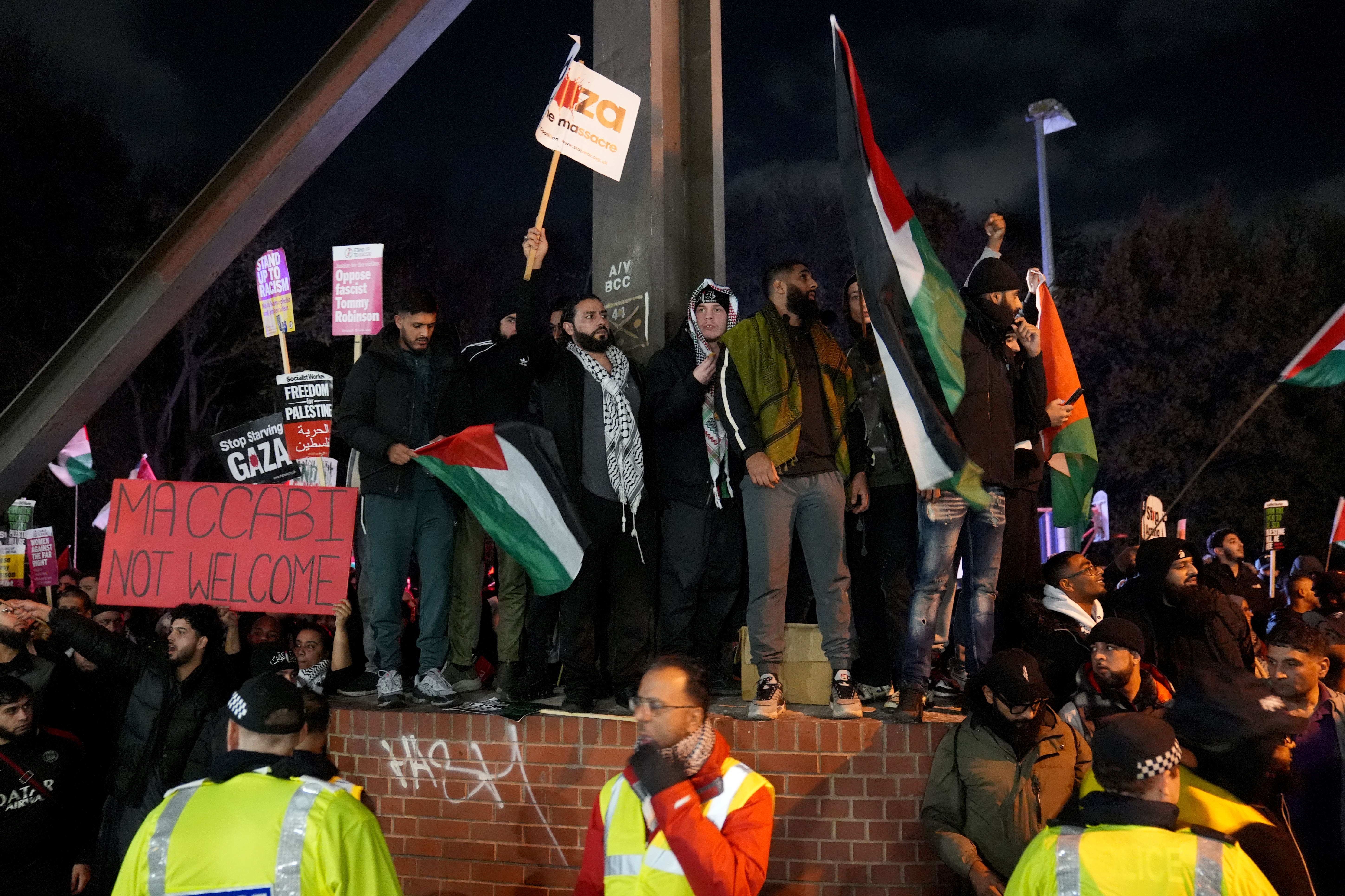 Pro-Palestine protesters outside Villa Park before the match (Joe Giddens/PA)