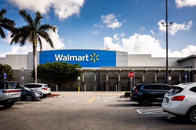 <p>Car park and storefront with logo of a Walmart store and supermarket in Florida City in Florida State in the United States of America (USA) on August 5, 2025</p>
