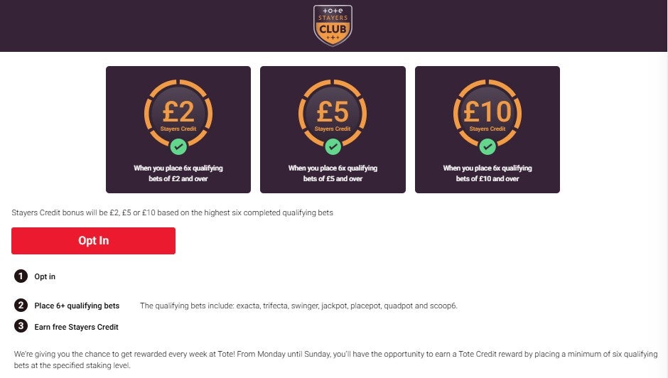 Tote offer weekly free racing bets through their Stayers Club promotion