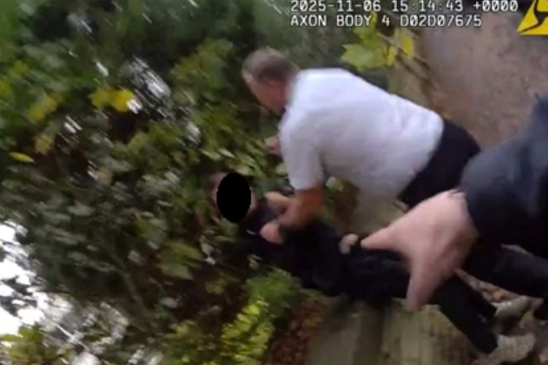 Screengrab from footage of a suspected shoplifter being arrested after running into the path of Greater Manchester Police Chief Constable Sir Stephen Watson (Greater Manchester Police/PA)