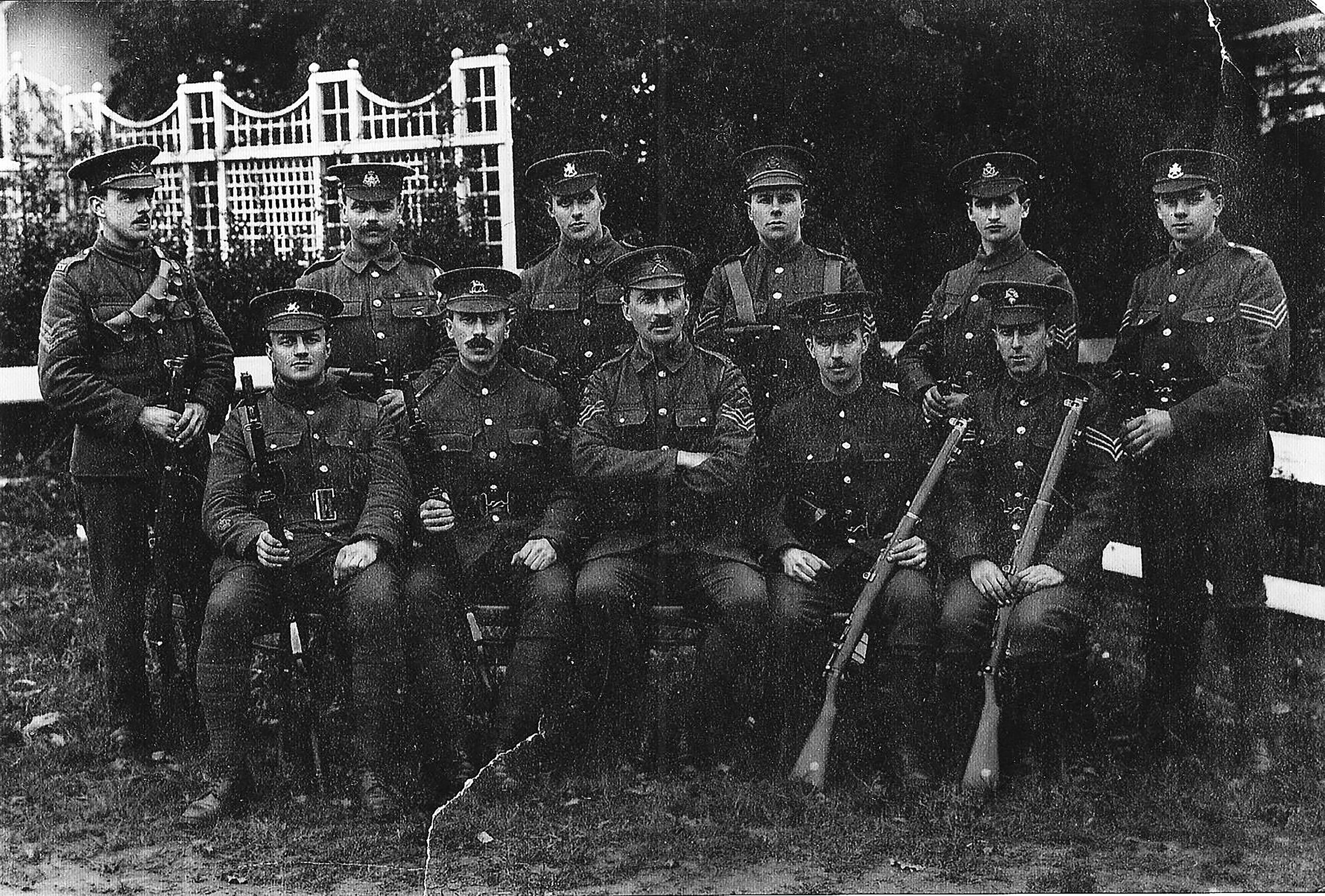 <p>Serjeant Henry Ashton (back row, second from left), a career soldier and former railway worker from Derby who died aged 44 in Lens, France, in 1917</p>