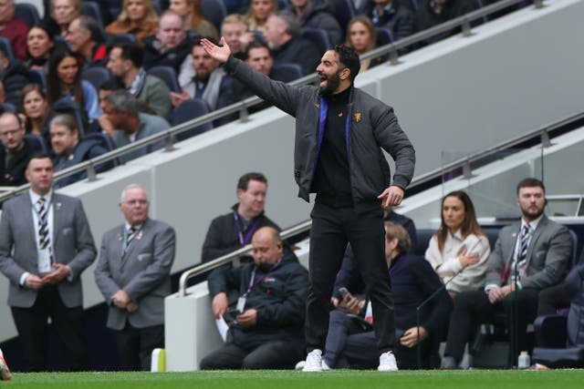 Manchester United’s head coach Ruben Amorim on the touchline at Tottenham Hotspur Stadium (Ian Walton/AP/PA)