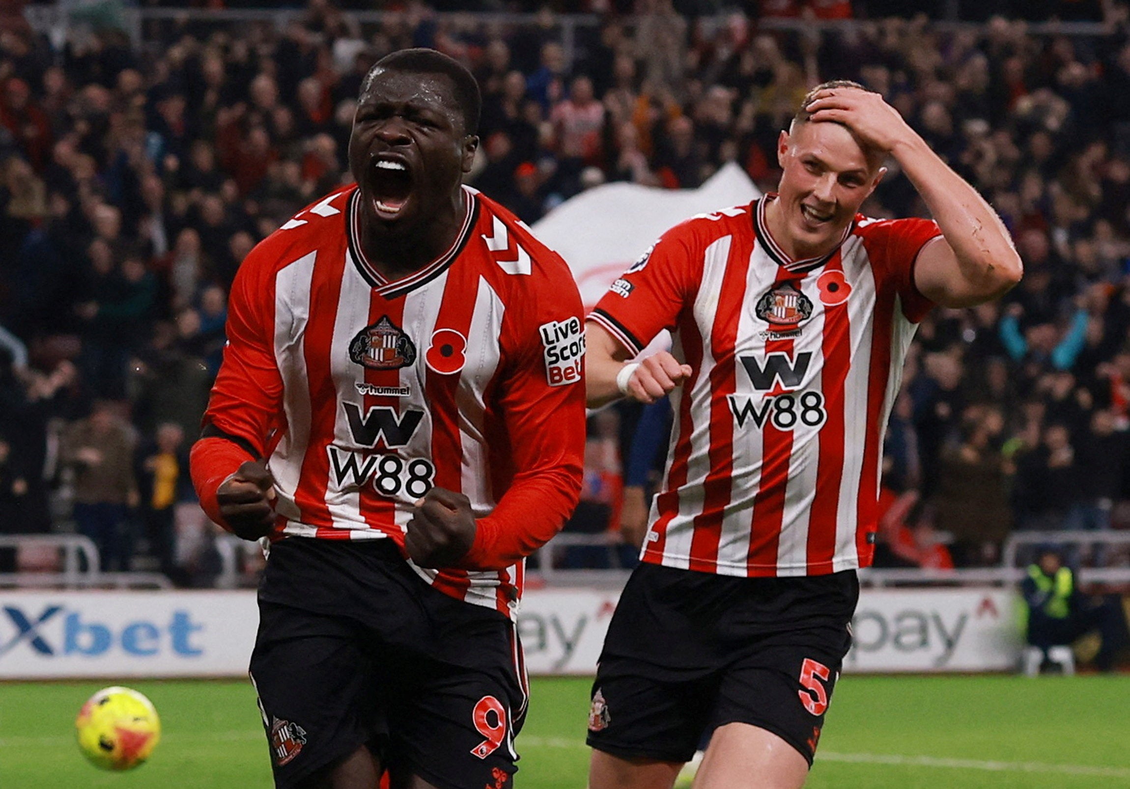 <p>Brian Brobbey celebrates scoring the second goal for Sunderland   </p>