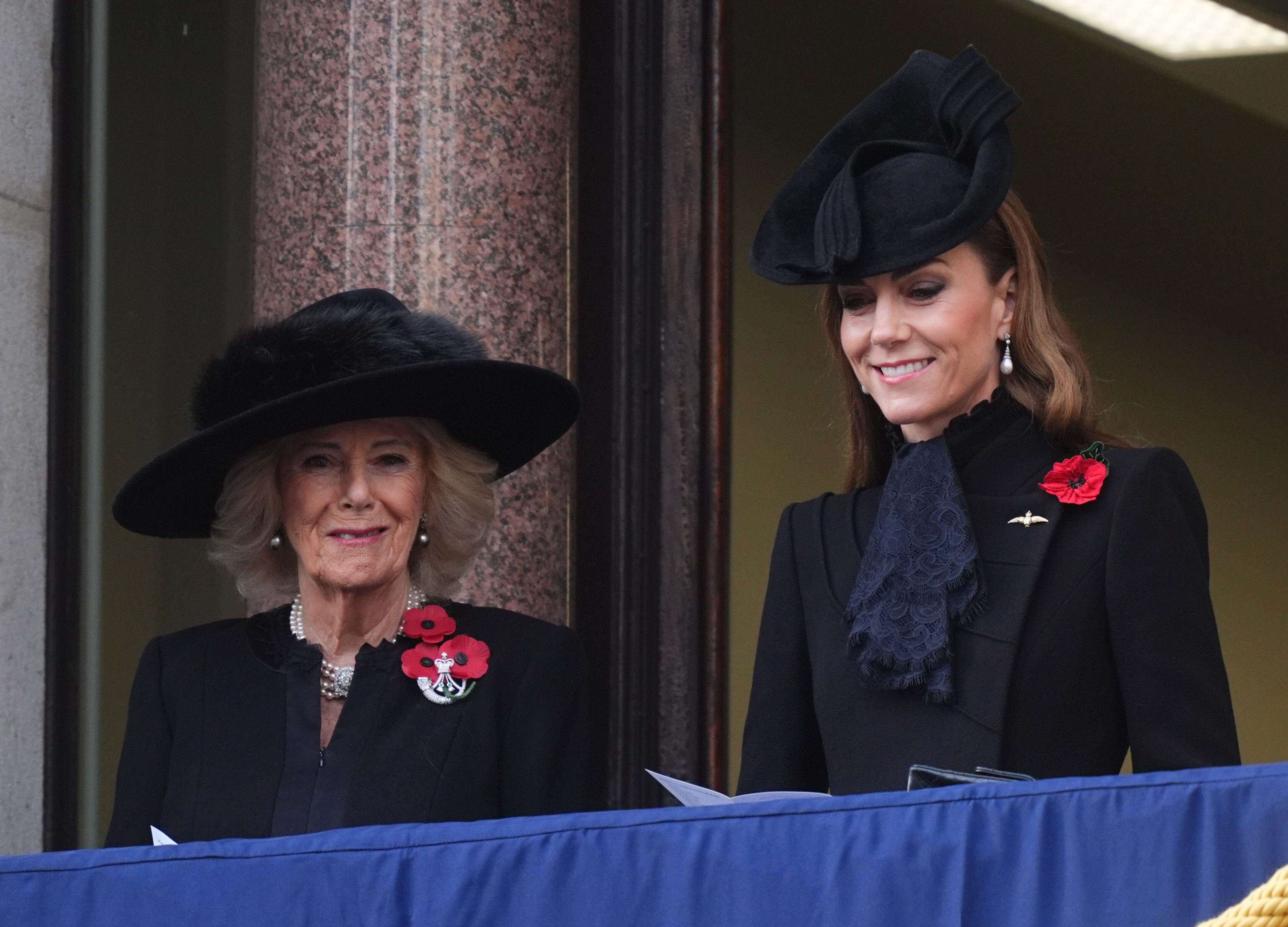 Queen Camilla and the Princess of Wales on the balcony at the Foreign, Commonwealth and Development Office