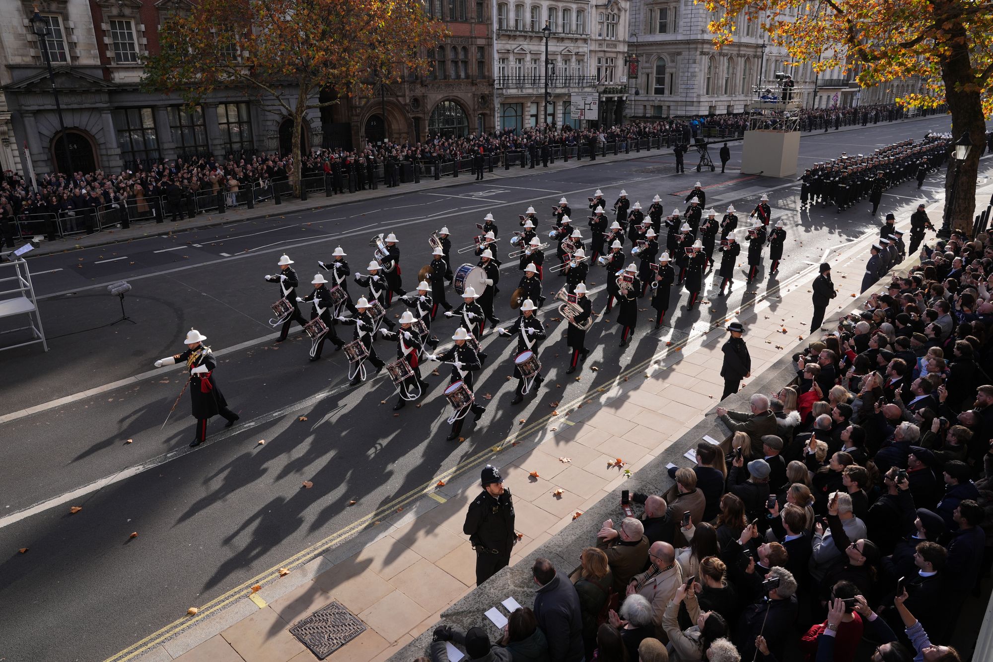 The Royal Naval Band parades in Whitehall