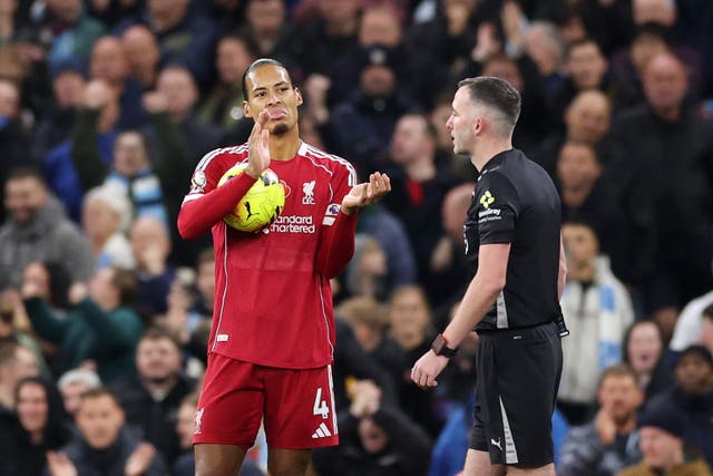 <p>Virgil van Dijk was not impressed that his goal was disallowed for offside</p>