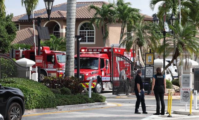 <p>Emergency crews respond after a plane crashed in Coral Springs, Florida, on Monday morning. Two people were killed, authorities said</p>