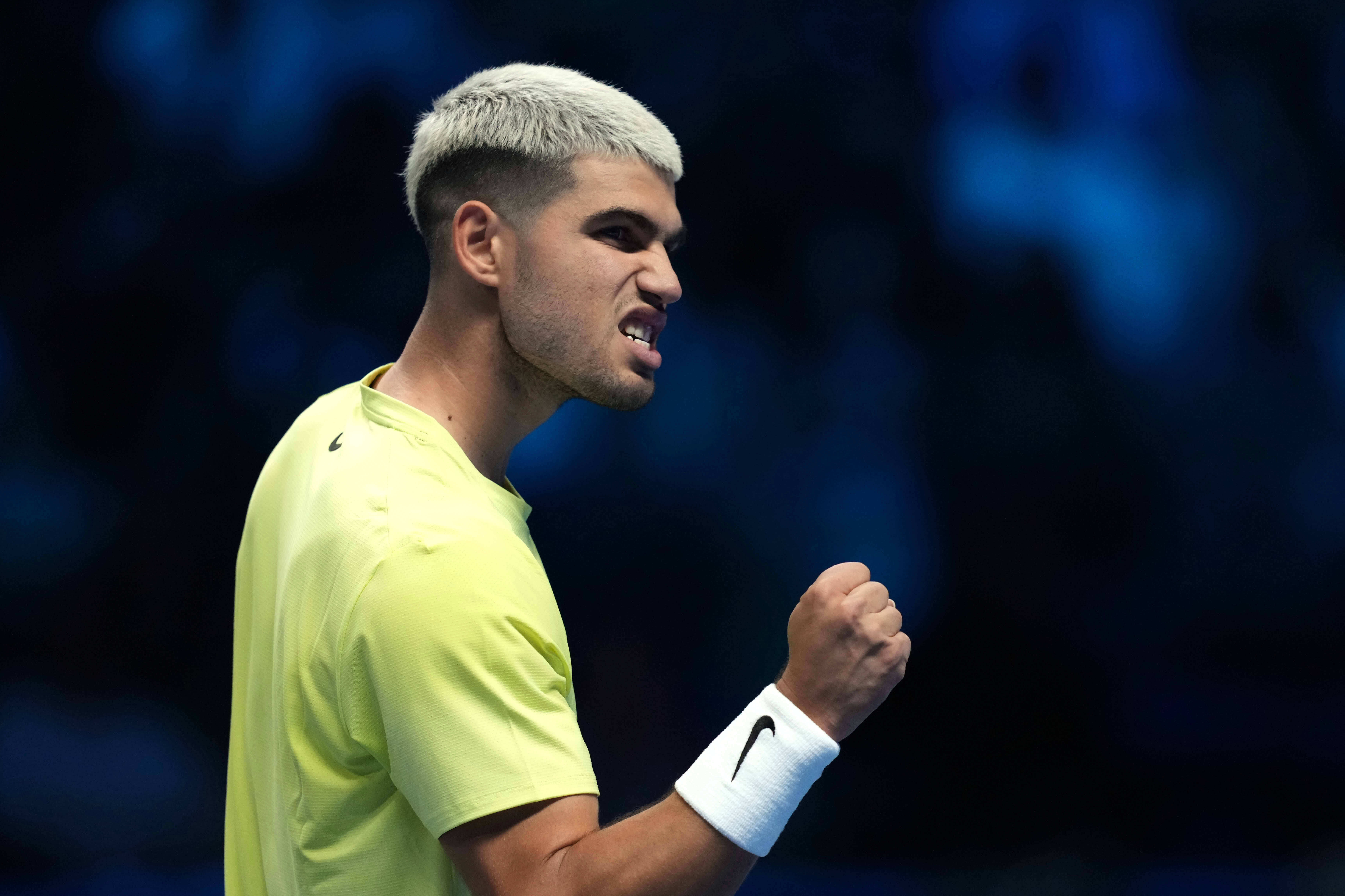 <p>Carlos Alcaraz derrotó a Alex de Minaur en su primer partido de las ATP Finals</p>