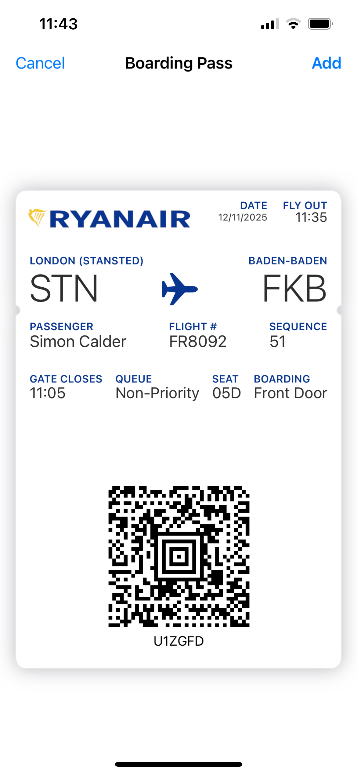 Going places: Ryanair boarding pass on a smartphone