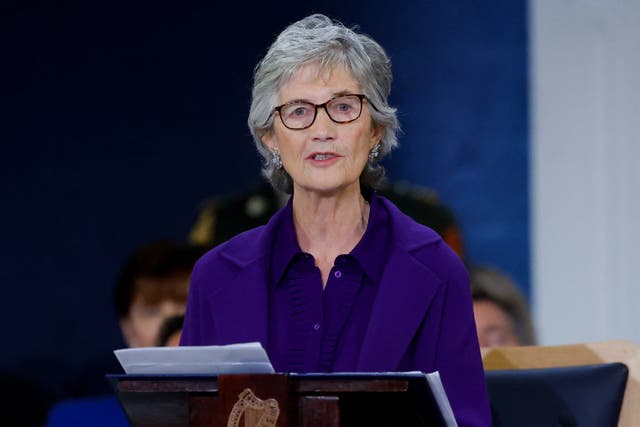 Catherine Connolly speaking after her inauguration ceremony as Ireland’s 10th president in Dublin Castle (PA)