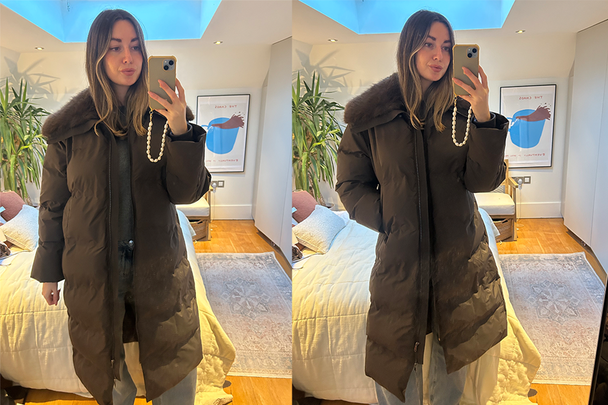 Best duvet coats IndyBest review Next chocolate brown long padded coat with faux fur collar