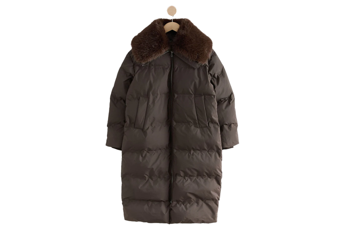 Best duvet coats Indybest review Next chocolate brown long padded coat with faux fur collar
