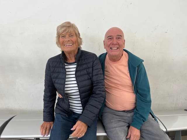 <p>Going places: Beryl and Mick at Stansted airport</p>