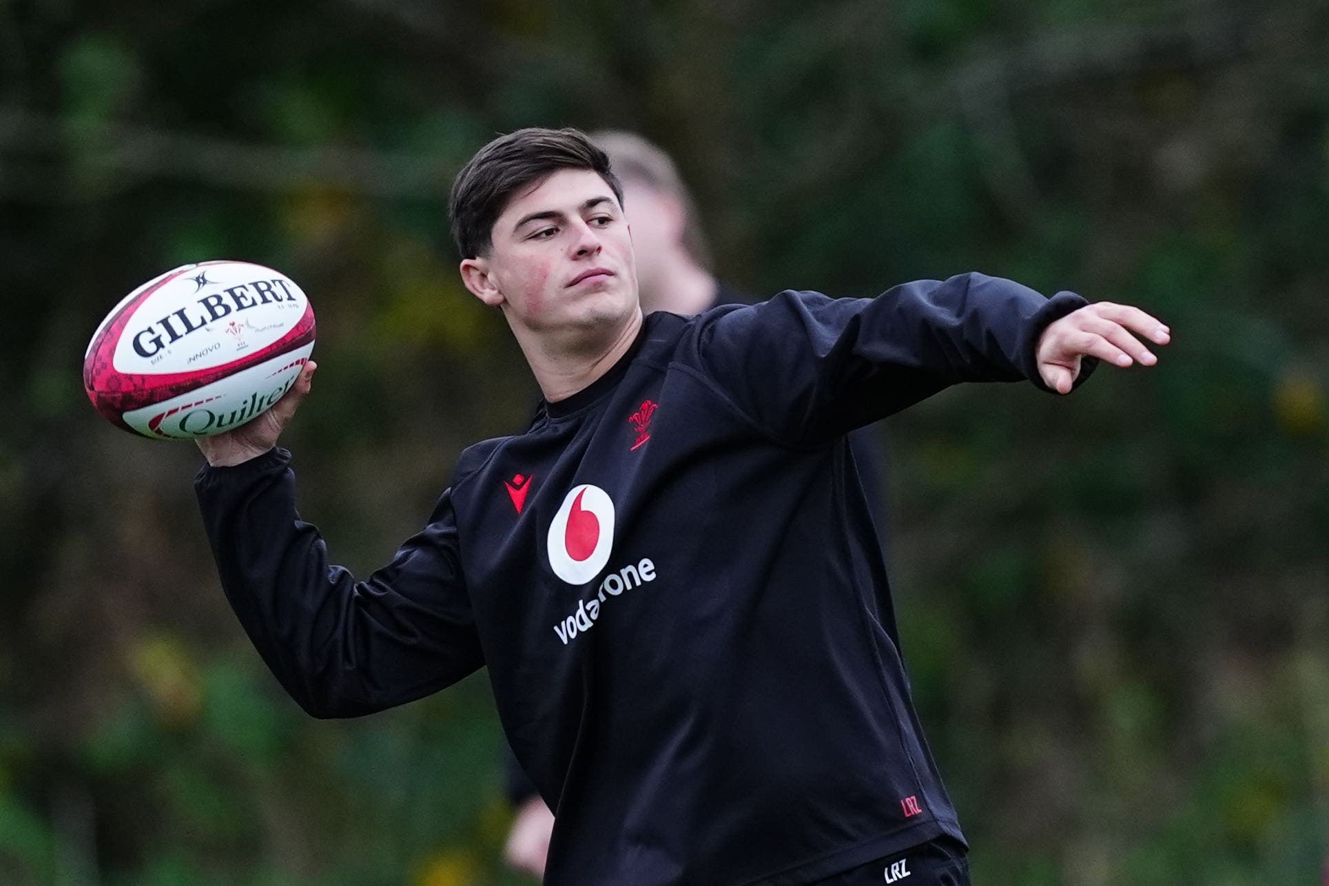 Wales’ Louis Rees-Zammit during a training session (David Davies/PA)