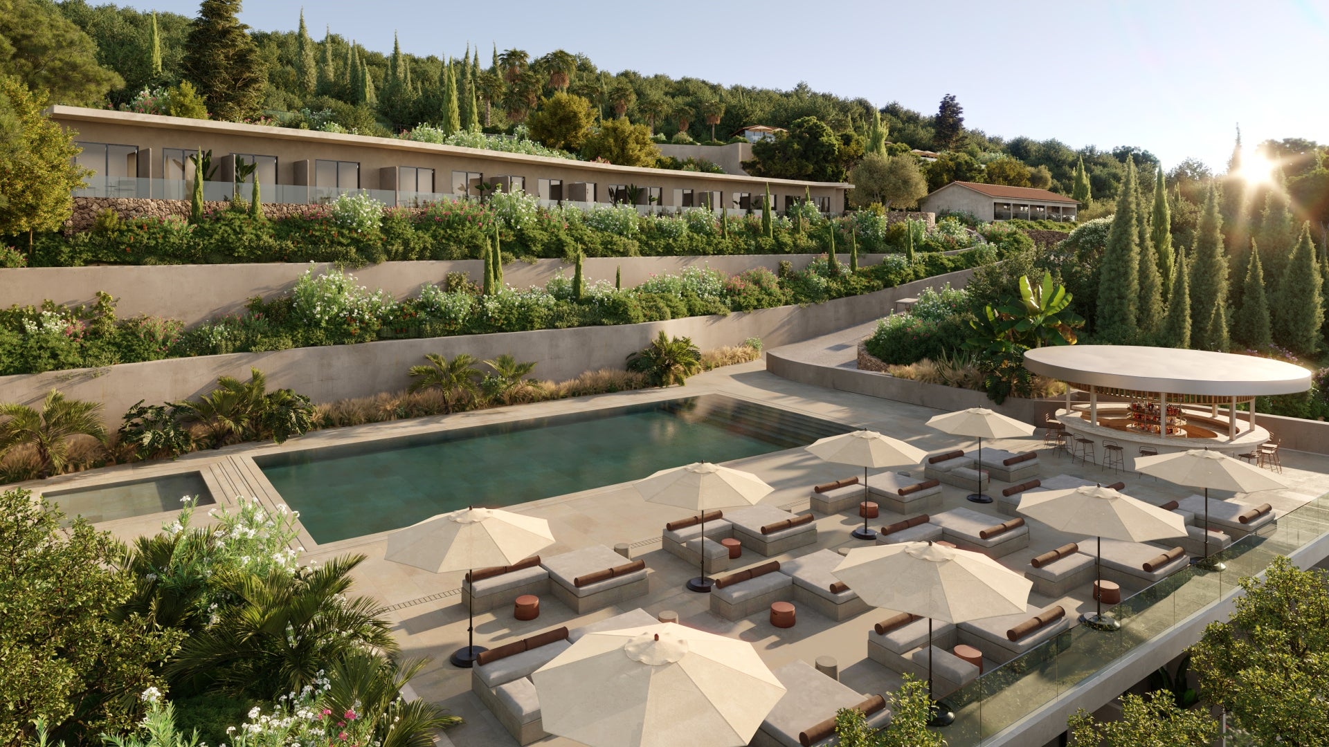 <p>Find a quiet spot by Valmar's main pool</p>