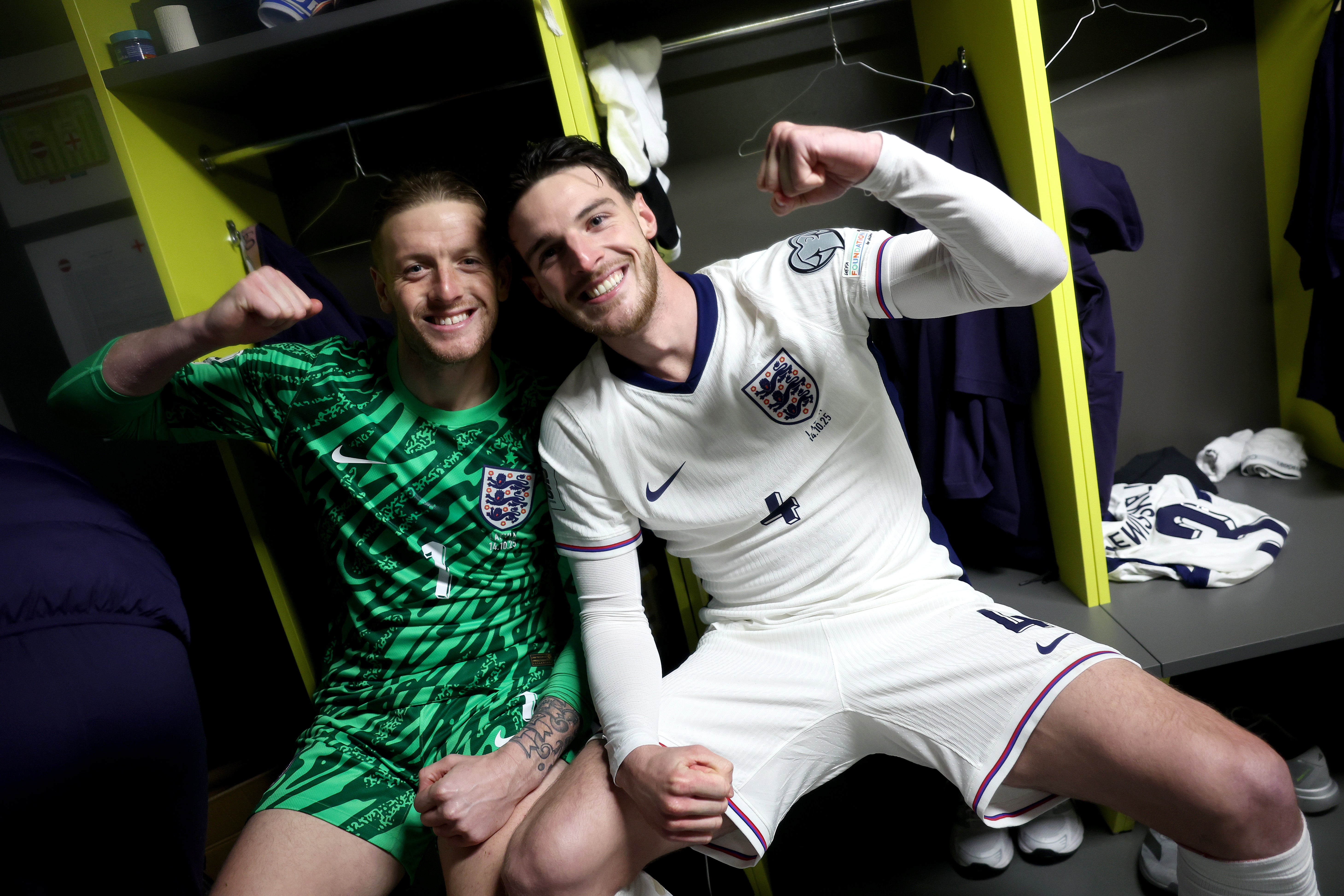 England celebrated World Cup qualification in Latvia last month