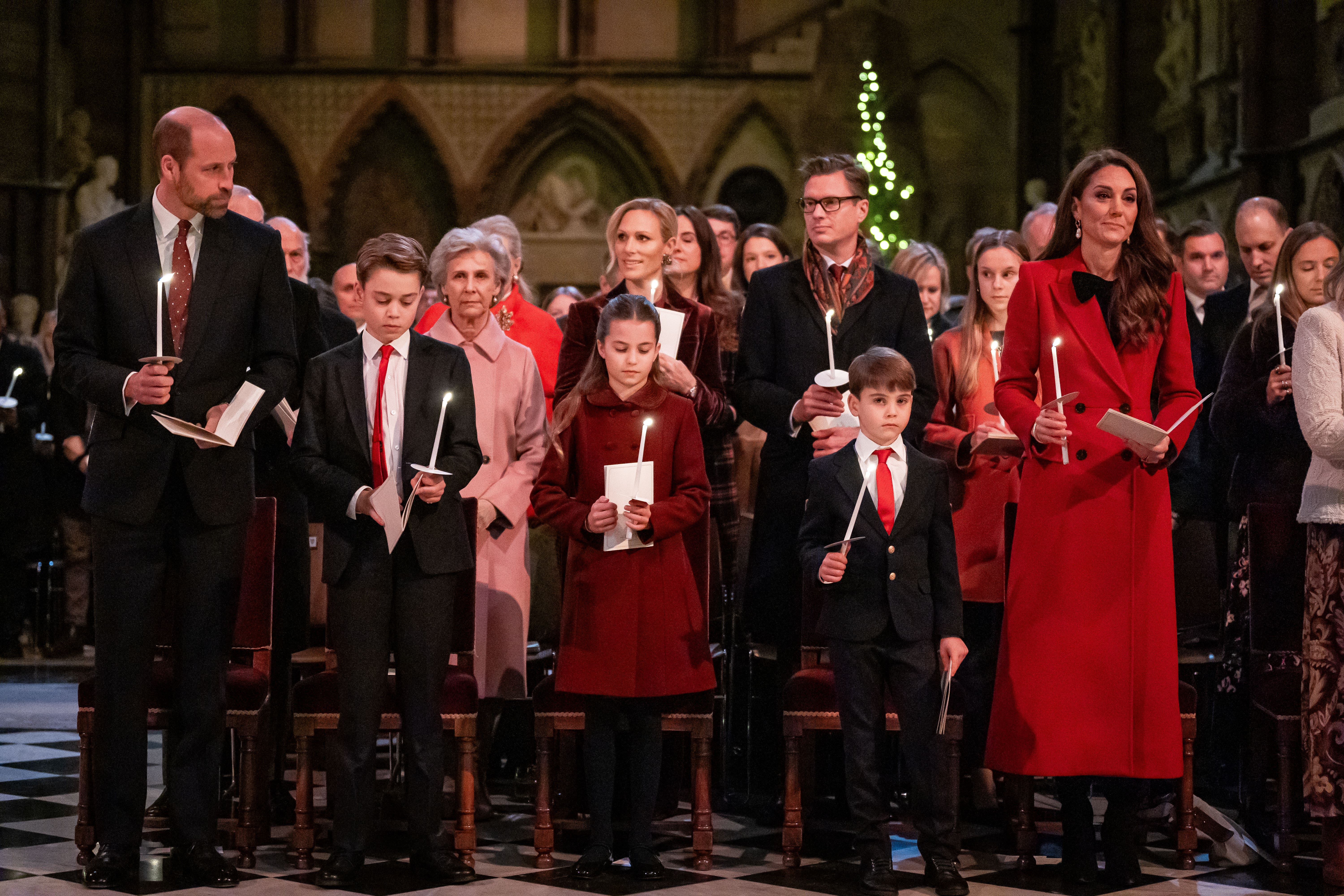 <p>The Prince of Wales, Prince George, Princess Charlotte, Prince Louis and the Princess of Wales during last year’s service (Aaron Chown/PA)</p>